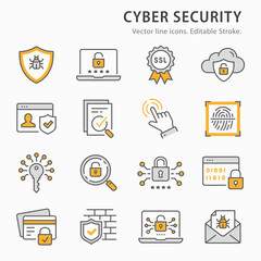 Aufkleber - Cyber security icon set. Collection of password, email virus threat, digital key and more. Vector illustration. Editable Stroke.