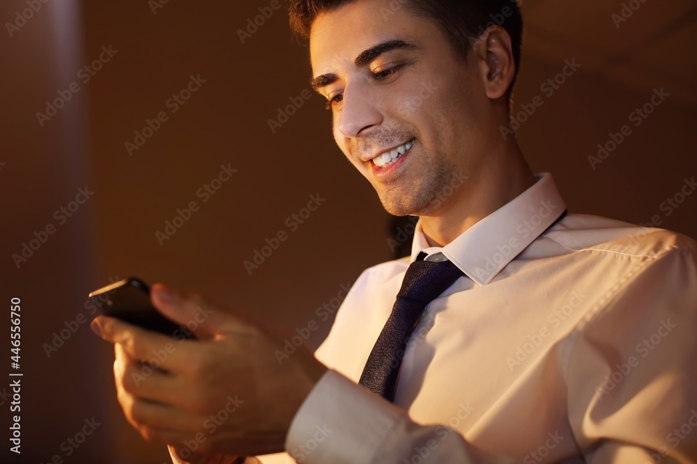 Businessman working in office late at night