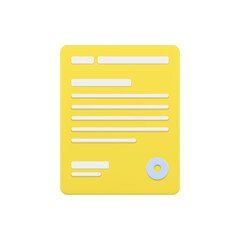 Poster - State document 3d icon. Gold page with text lines and round stamp