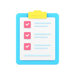 Poster - Folder tablet with tests 3d icon. Questionnaire sheet with text and marked check marks