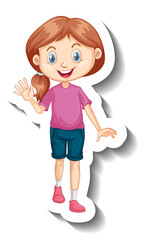 Poster - Cute girl wearing pink shirt cartoon character sticker