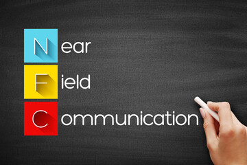 Poster - nfc near field communication, technology business concept on blackboard