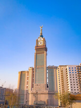 Mecca , Saudi Arabia , Oct/22/2020 : Zam-zam Tower Or Clock Tower Is The Tallest Clock Tower In The World. Abraj Al Bait Outside Of Masjidil Haram, A Holiest Mosque For Muslim. A Landmark Of Mecca
