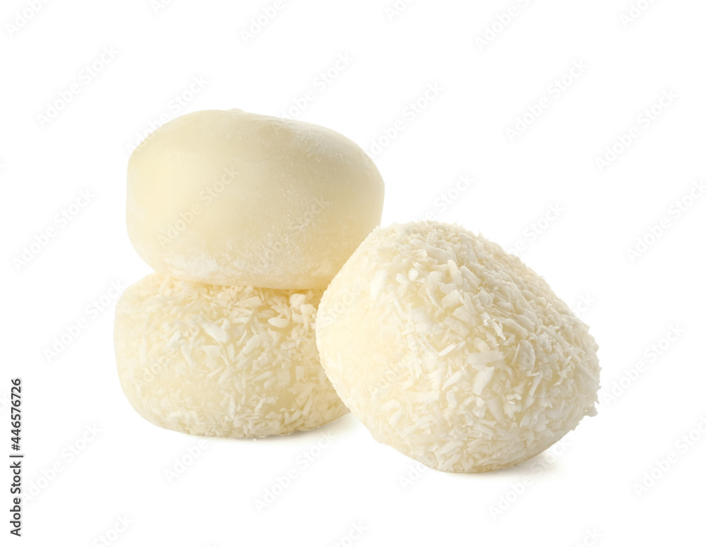 Tasty Japanese mochi on white background