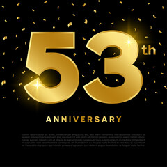 Wall Mural - 53th anniversary celebration with gold glitter color and black background. Vector design for celebrations, invitation cards and greeting cards.