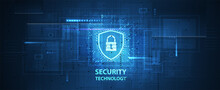 Internet Digital Security Technology Concept For Business Background. Lock On Circuit Board