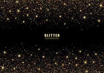 Wall Mural - black background with flaming golden particles.abstract vector festive background with gold glitters