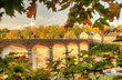 Long brick bridge in sunny autumn day, Kuldiga, Latvia.