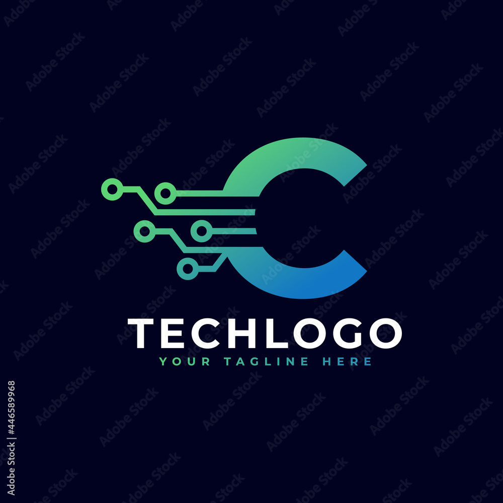 Tech Letter C Logo. Futuristic Vector Logo Template with Green and Blue ...