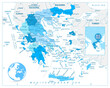 Greece Map in Colors of Blue