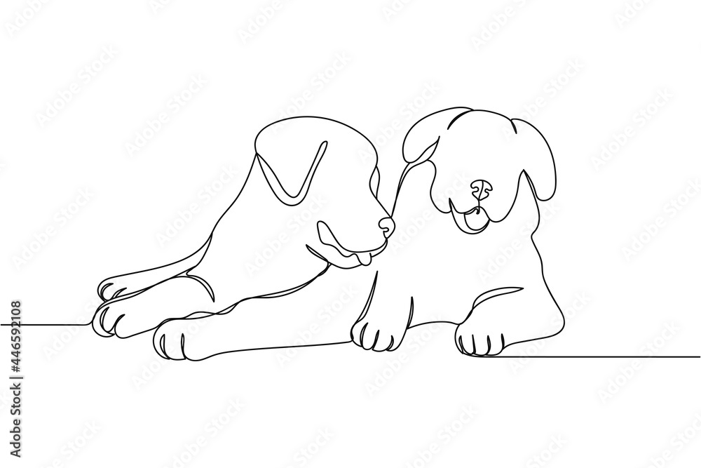 Continuous one line of dogs in silhouette on a white background. Linear ...