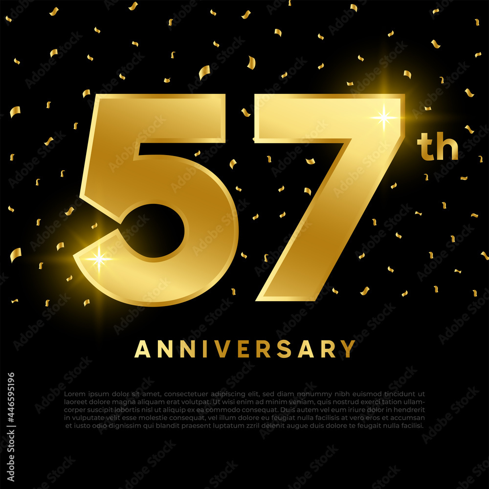57th anniversary celebration with gold glitter color and black ...