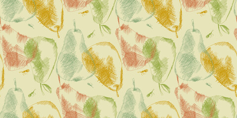 Wall Mural - Vintage vibes pear drawing seamless pattern