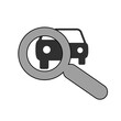 Auto Inspektion - Symbolicon mit Auto und Lupe