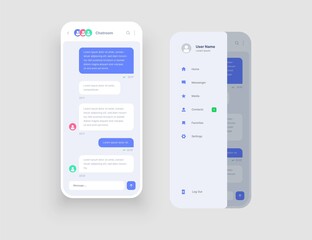Mobile app interface design with chat, social media, online messenger kit. Use design for web application or mobile app.