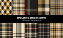 Tartan Check Pattern Set In Gold Brown, Beige, Black, Red. Seamless Neutral Check Plaid For Flannel Shirt, Duvet Cover, Dress, Skirt, Other Modern Spring Summer Autumn Winter Fashion Fabric Print.