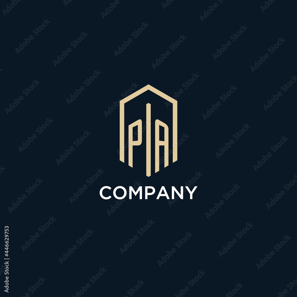 PA initial monogram logo with hexagonal shape style, real estate logo ...