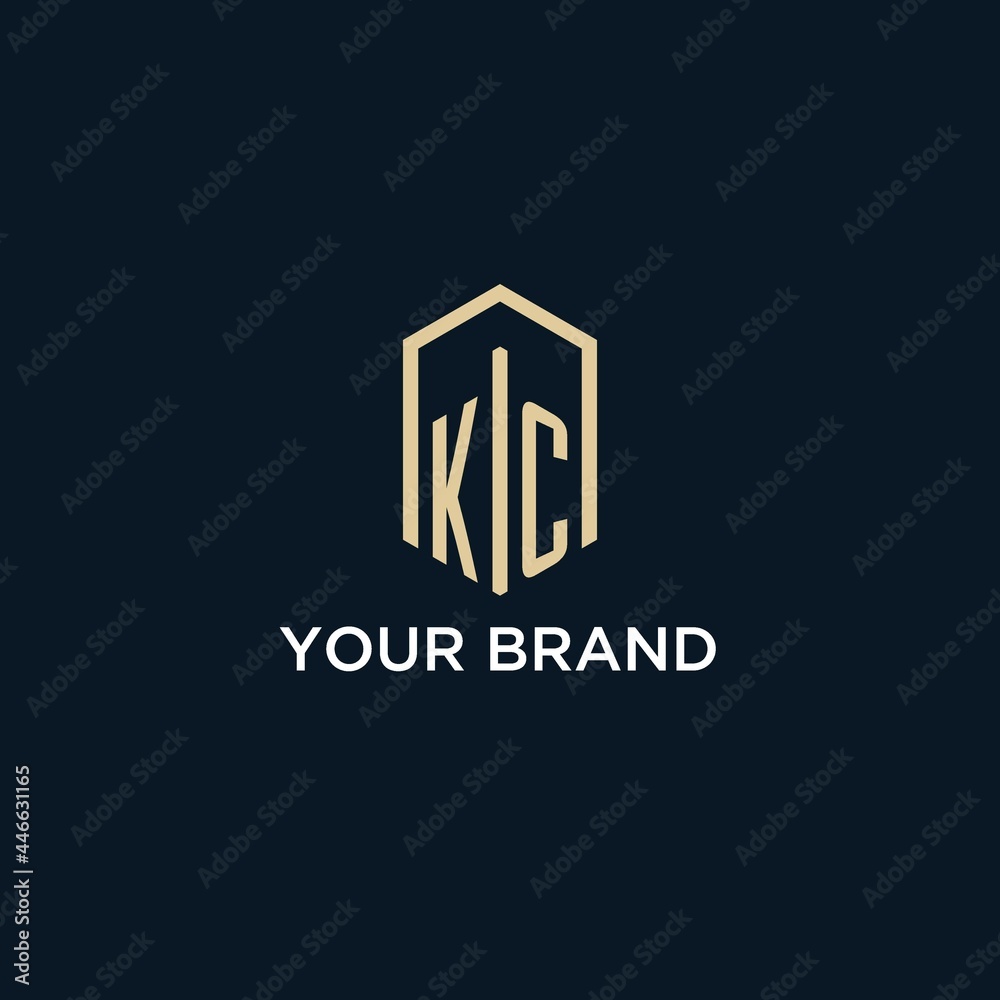 KC initial monogram logo with hexagonal shape style, real estate logo ...