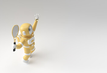 Wall Mural - 3d Render Spaceman Astronaut Playing Tennis, 3d illustration Design.