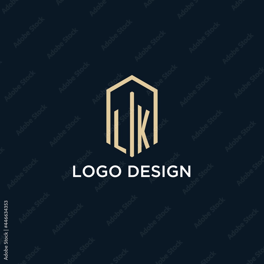 LK initial monogram logo with hexagonal shape style, real estate logo ...