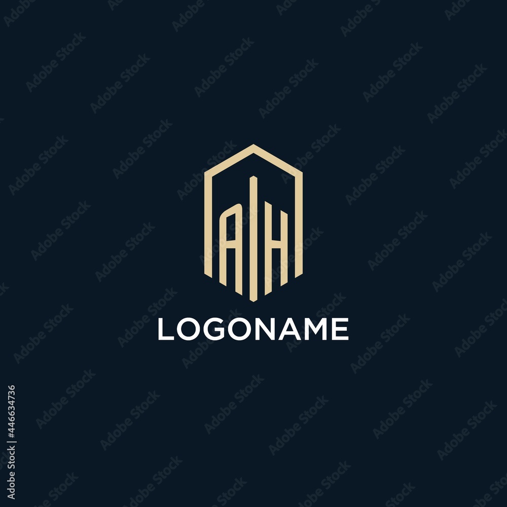 AH initial monogram logo with hexagonal shape style, real estate logo ...
