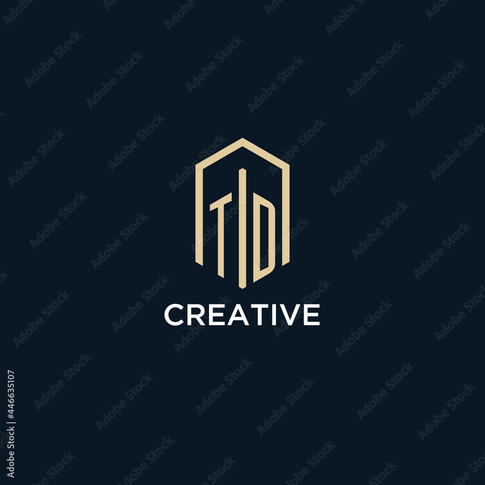 TD initial monogram logo with hexagonal shape style, real estate logo ...