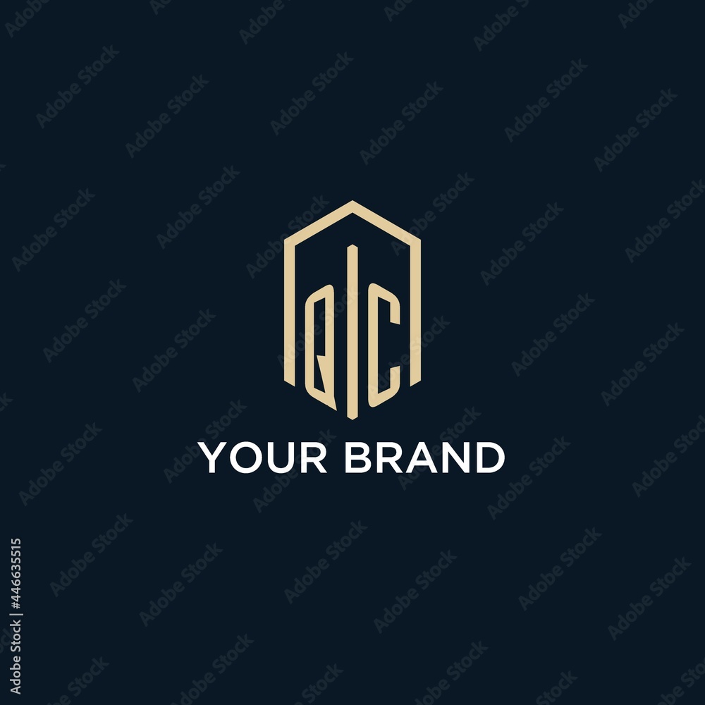 QC initial monogram logo with hexagonal shape style, real estate logo ...