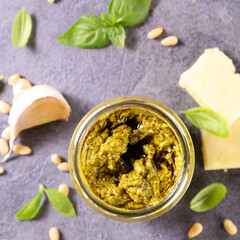 Wall Mural - pesto sauce with fresh ingredients