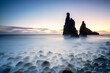 © robertharding - Long exposure of waves crashing on Ilheus da Rib and Ribeira da Janela rock formations at dusk, Madeira island, Portugal