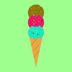 Sticker - Illustration of ice cream with three scoops and sprinkles on top