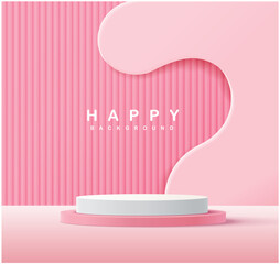 Wall Mural - Pink cylinder pedestal podium with pastel minimal wall scene. Modern vector rendering geometric platform for product display presentation. Valentines postcard.