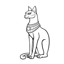 Animation Portrait Ancient Egyptian Goddess Bastet (Bast). Sacred Cat. Vector Illustration Isolated On A White Background. Print, Poster, Tatoo.