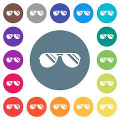 Sticker - Aviator sunglasses with glosses flat white icons on round color backgrounds