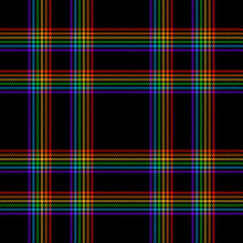 Check Plaid Pattern. Multicolored Bright Rainbow Texture. Seamless Colorful Houndstooth Vector Background For Flannel Shirt, Skirt, Blanket, Throw, Other Modern Spring Autumn Winter Textile Print.