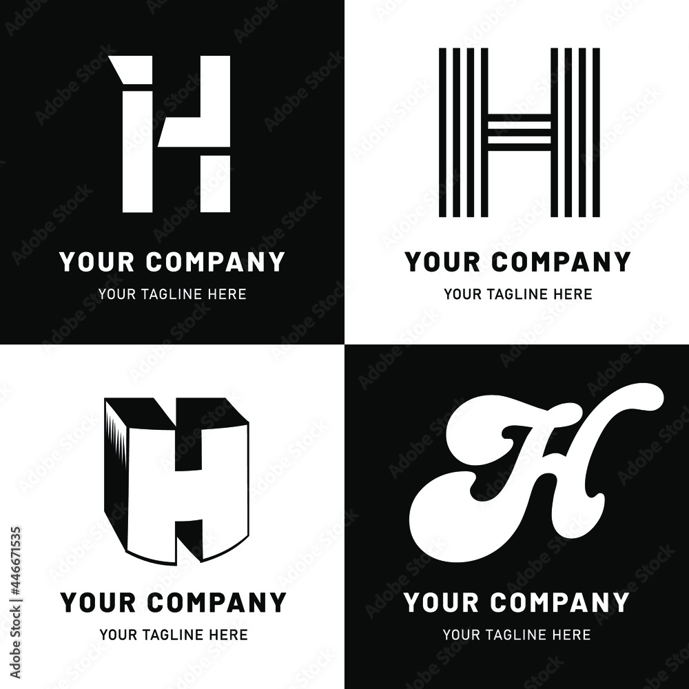 Black and White Letter H Logo Set Stock Vector | Adobe Stock