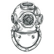 old underwater diving helmet hand drawn vector illustration sketch