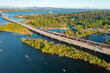 Drone View of the Highway 520 Floating Bridge that Connects Bellevue to Seattle