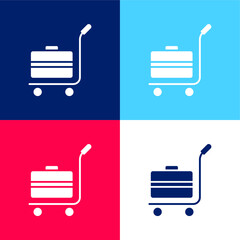 Baggage blue and red four color minimal icon set