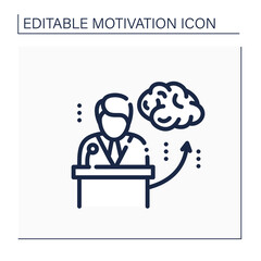 Motivational speaker line icon. Inspired speech from competent mentor. Convince listeners to take action to improve. Motivation concept. Isolated vector illustration. Editable stroke
