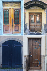 Wall Mural - four wooden doors with a beautiful decorative metal finish in the historical part of different cities of the world.