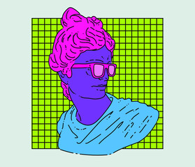 Poster - Apollo Belvedere wearing sunglasses. Vector illustration in vaporwave pop art style.