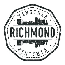 Richmond, VA, USA Stamp Skyline Postmark. Silhouette Postal Passport. City Round Vector Icon. Vintage Postage Design.