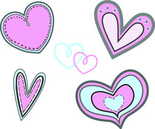 Set Of Pink And Blue Hearts