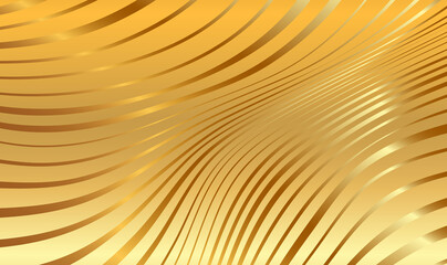 Poster - Gold warped stripes background. Golden wave. Curvy gold shape. Abstract luxury background. Minimalist geometric cover design. Luxurious backdrop. Vector illustration warped stripes 3D. Vector EPS10