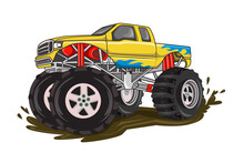 Fire Monster Truck On The Mud Vector