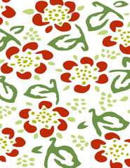 Sticker - Abstract of seamless red flowers and leaves patterns isolated on a white background