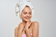 © SHOTPRIME STUDIO - woman with a towel on her head bare shoulders close-up clean skin