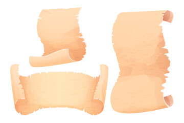 Wall Mural - set parchment, scroll papyrus, antique paper blank in cartoon style isolated on white background. fa
