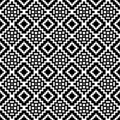 Poster - Seamless ornament rhombuses pattern. Vector pixel cornered black and white repeated each one rhomb wallpaper.