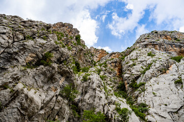 Wall Mural - Low angle view of a high rock in a mountain in the National Park Paklenica